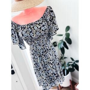 Barefoot Meadowcore Blooms flutter Slv off shoulder flowy mini dress M